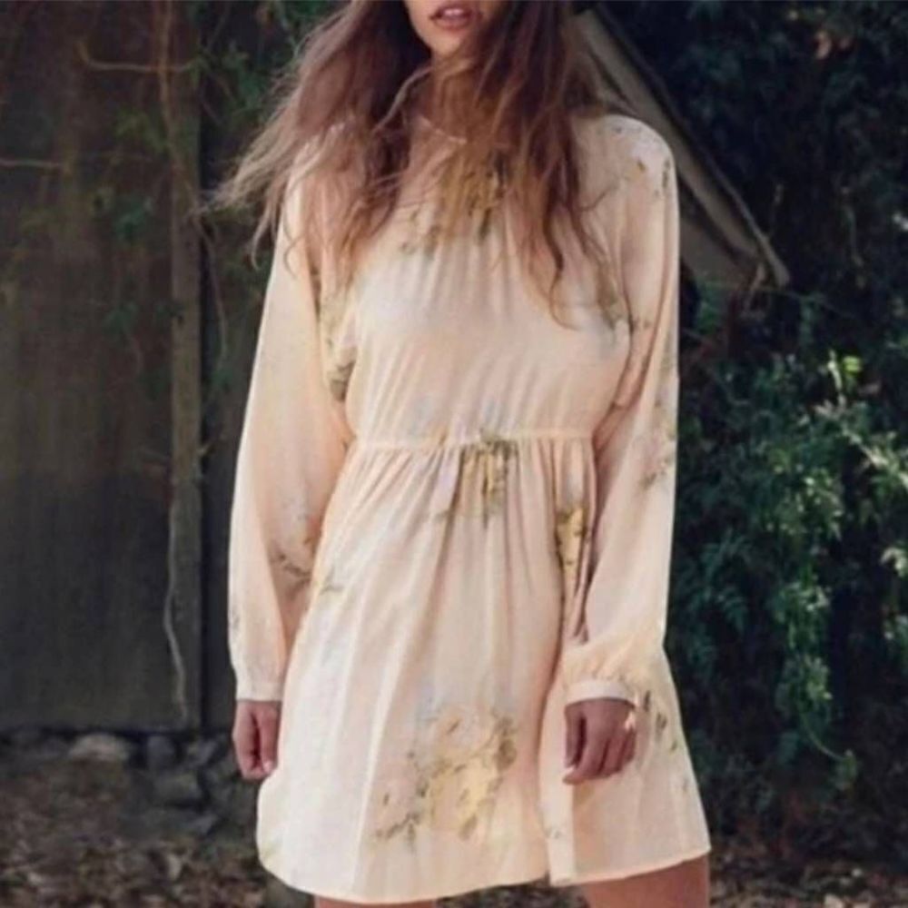 Christy Dawn • Hudson Long Sleeve Mini Dress in Peach Rose Florals, Size XS/S